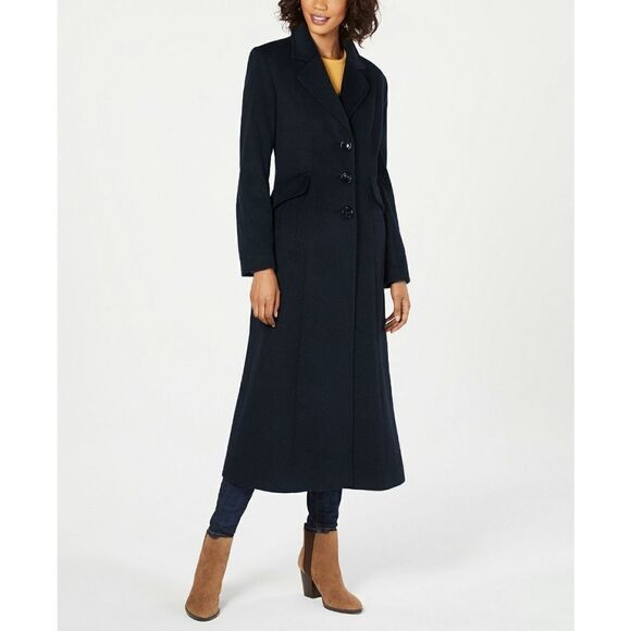New! FORECASTER of Boston Lambswool-Blend Maxi Long Coat Navy Blue Size 16 - Picture 1 of 4